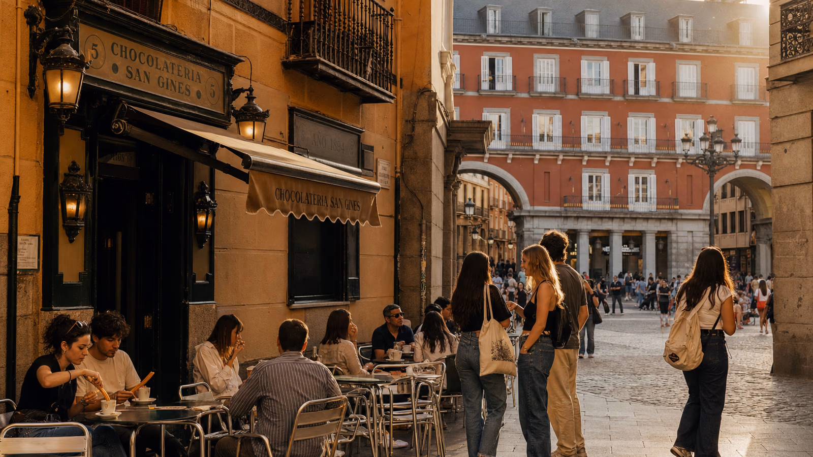churros with chocolate at a café near Plaza Mayor